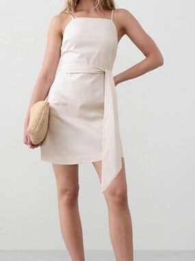Banana Republic Cream Spaghetti-Strap Tie-Waist Mini Dress